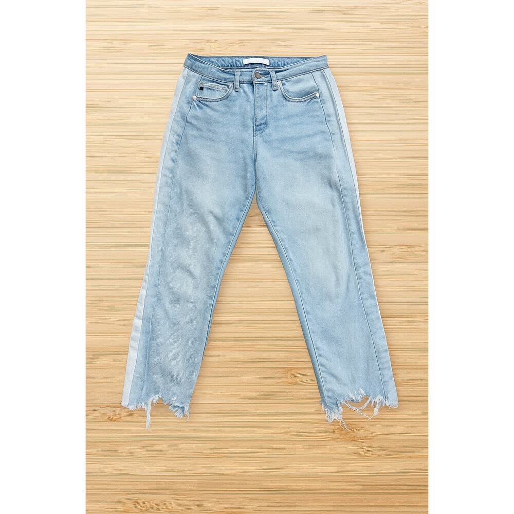 Kancan Jeans‎ Light Wash Distressed Jeans Sz 5/26 Raw Hem High Rise Denim Boho